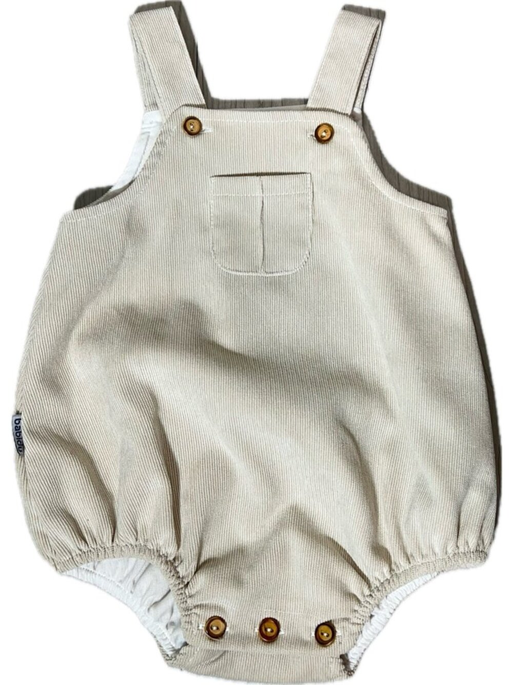 Babidu 6m NWOT tan neutral corduroy bubble romper 1pc bodysuit Spanish baby